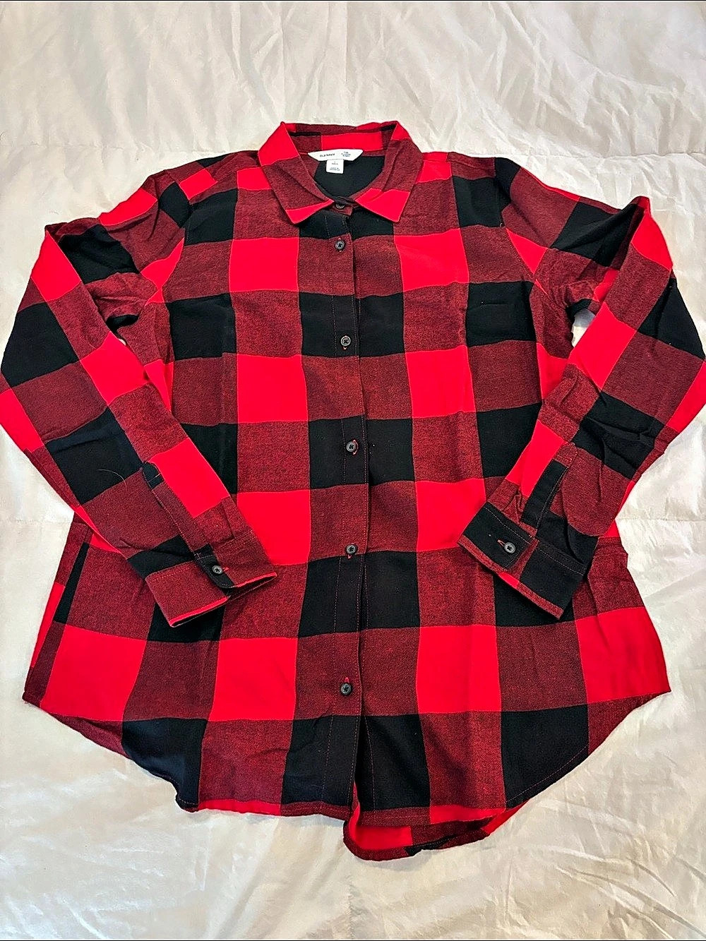 Old Navy The Classic Shirt Plaid Button Down in Red & Black Size Large Tall